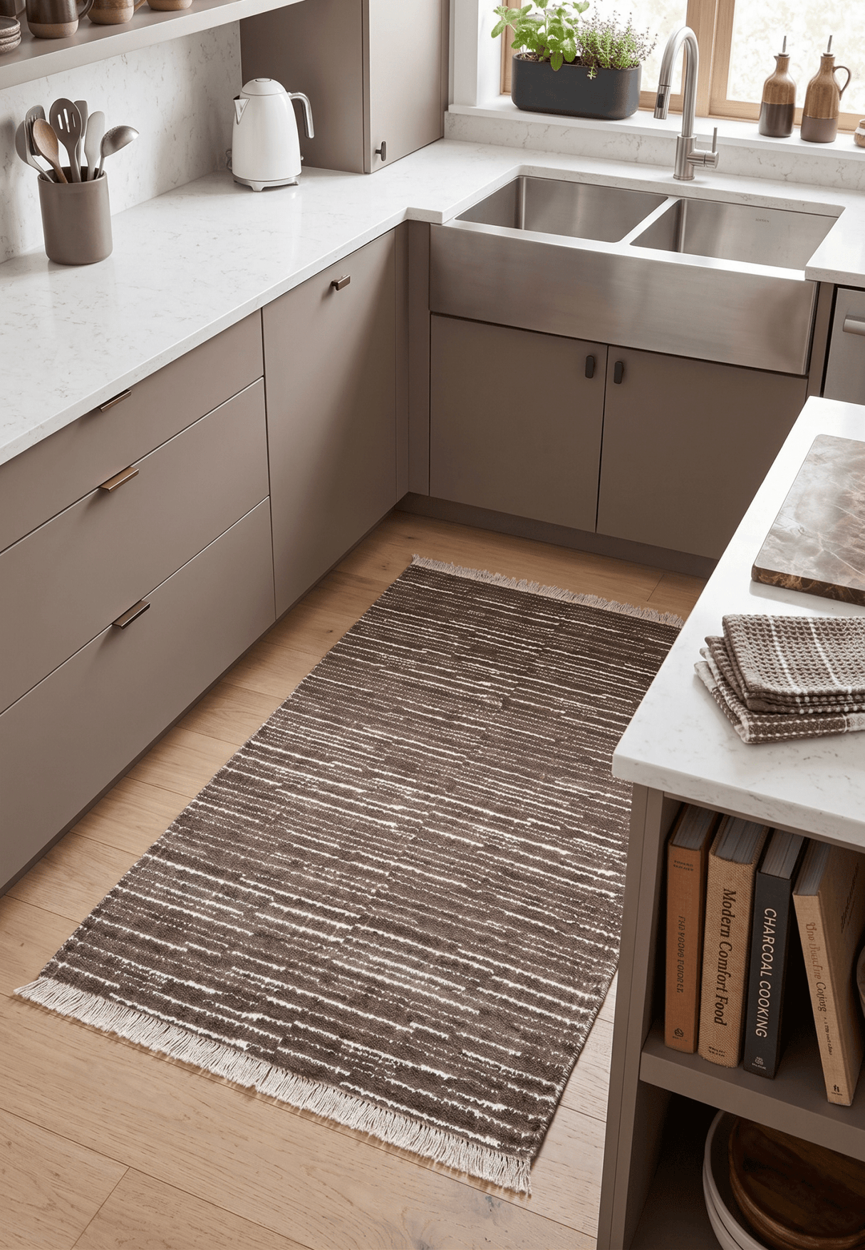 Modern Stripes Pattern Brown Hand Knotted Wool 2x3 Area Rug