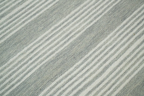 Modern Stripes Pattern Grey and Ivory Hand Tufted Wool Area Rug