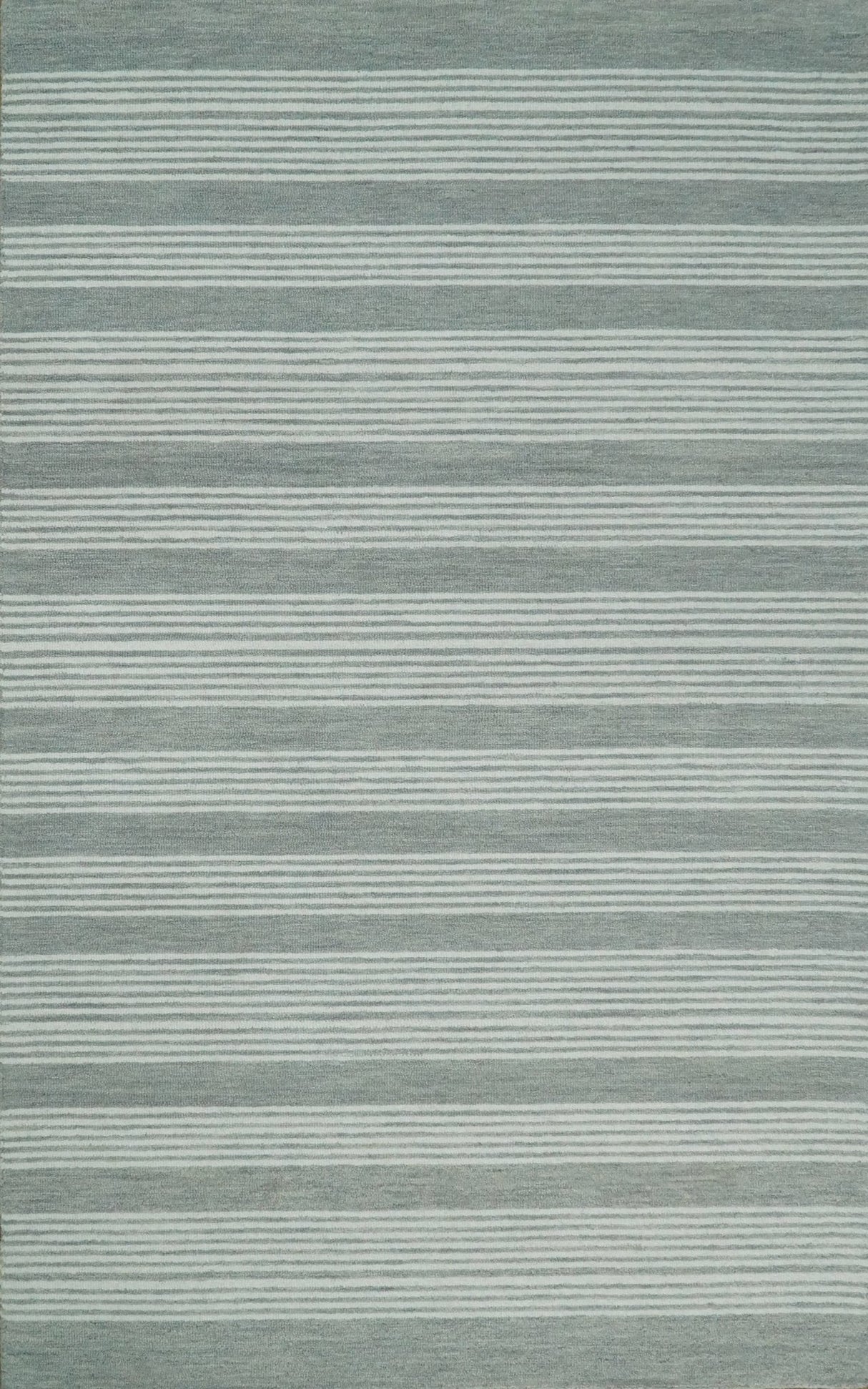 Modern Stripes Pattern Grey and Ivory Hand Tufted Wool Area Rug
