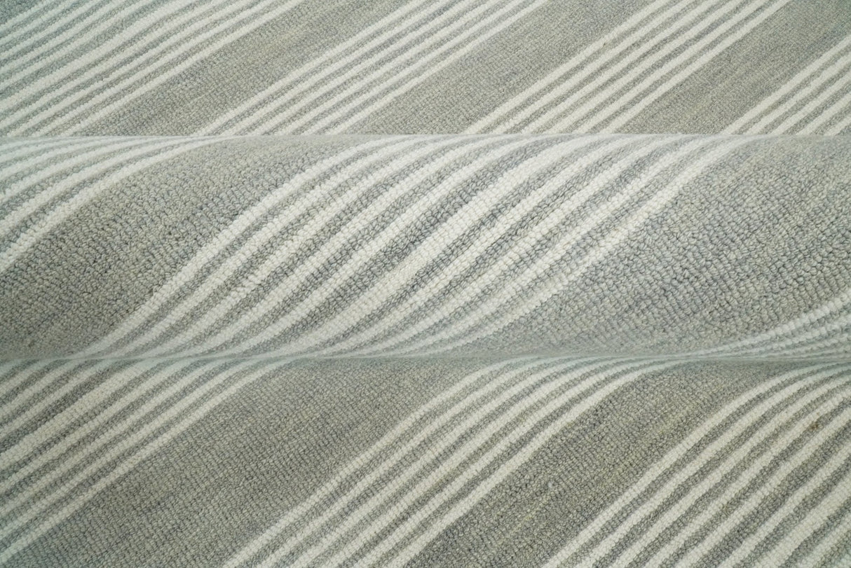 Modern Stripes Pattern Grey and Ivory Hand Tufted Wool Area Rug