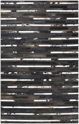 Modern Stripes Pattern Handwoven Brown And Black Leather Area Rug