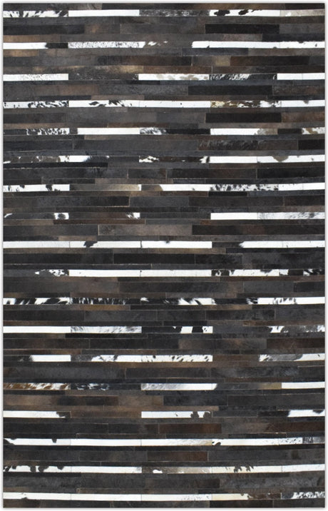 Modern Stripes Pattern Handwoven Brown And Black Leather Area Rug