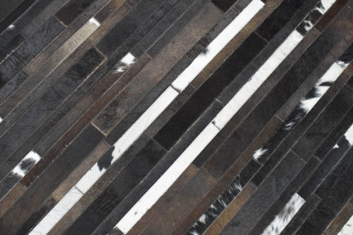 Modern Stripes Pattern Handwoven Brown And Black Leather Area Rug
