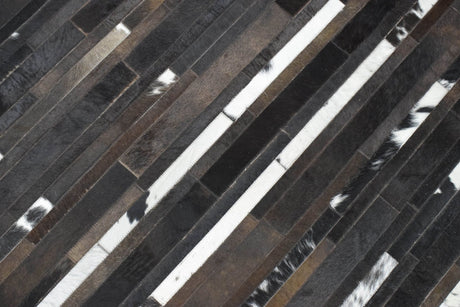 Modern Stripes Pattern Handwoven Brown And Black Leather Area Rug