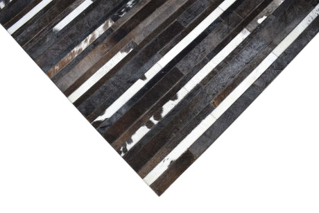 Modern Stripes Pattern Handwoven Brown And Black Leather Area Rug