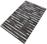 Modern Stripes Pattern Handwoven Brown And Black Leather Area Rug