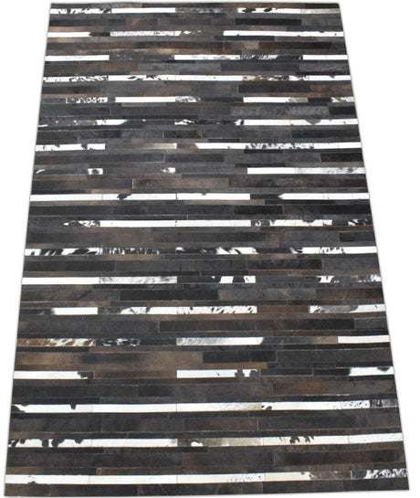 Modern Stripes Pattern Handwoven Brown And Black Leather Area Rug
