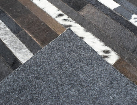 Modern Stripes Pattern Handwoven Brown And Black Leather Area Rug