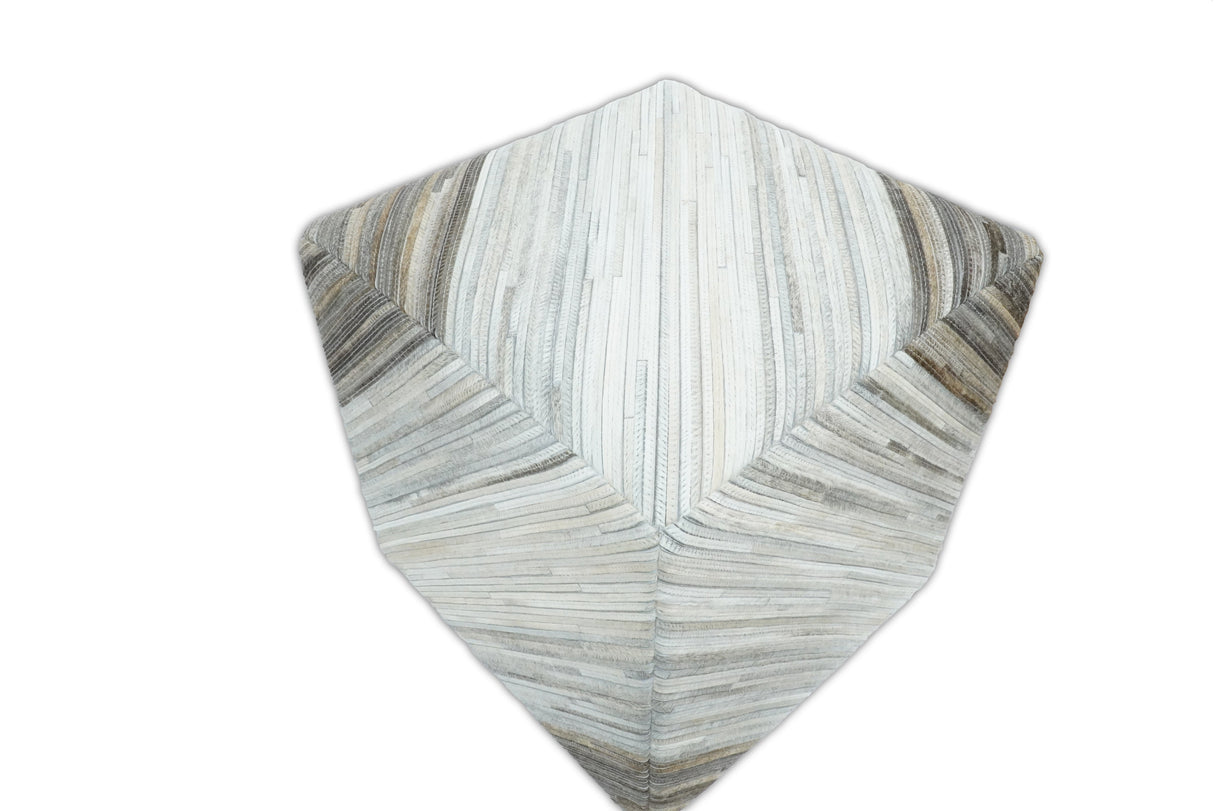 Modern Stripes Pattern Ivory and Brown Leather Pouf