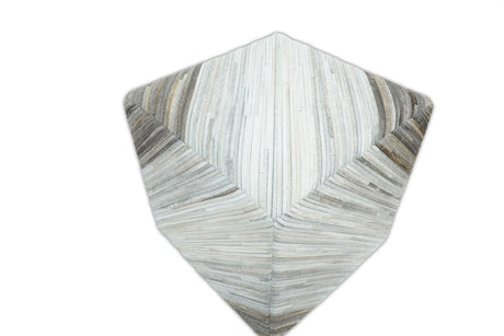 Modern Stripes Pattern Ivory and Brown Leather Pouf