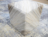 Modern Stripes Pattern Ivory and Brown Leather Pouf