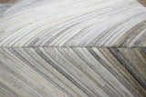 Modern Stripes Pattern Ivory and Brown Leather Pouf