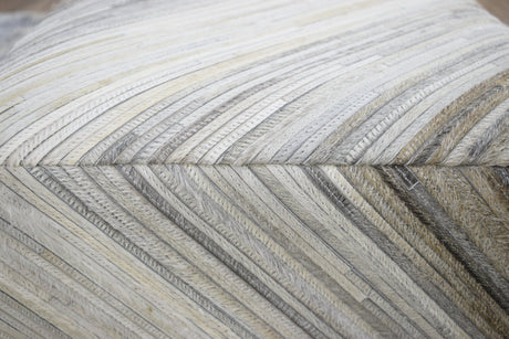 Modern Stripes Pattern Ivory and Brown Leather Pouf