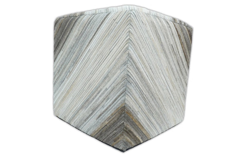 Modern Stripes Pattern Ivory and Brown Leather Pouf