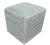 Modern Stripes Pattern Ivory And Silver Handmade Leather Pouf