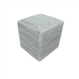 Modern Stripes Pattern Ivory And Silver Handmade Leather Pouf