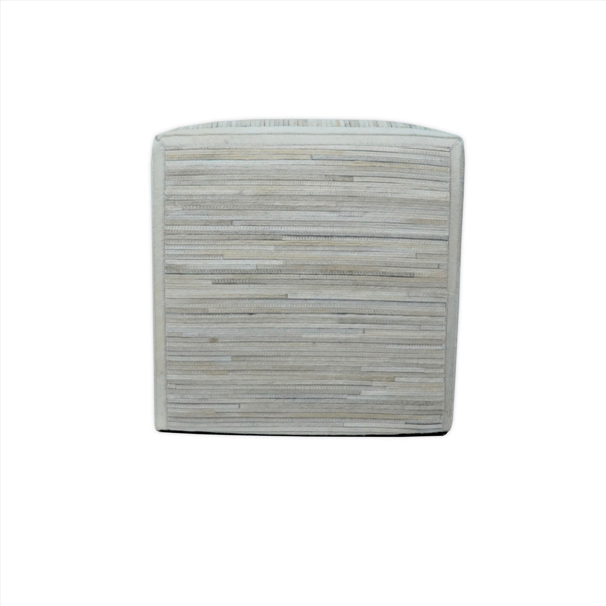 Modern Stripes Pattern Ivory And Silver Handmade Leather Pouf