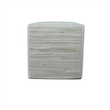 Modern Stripes Pattern Ivory And Silver Handmade Leather Pouf