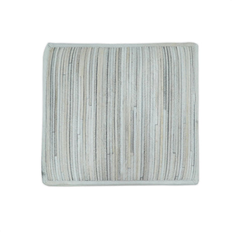 Modern Stripes Pattern Ivory And Silver Handmade Leather Pouf