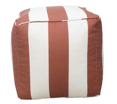 Modern Stripes Pattern Rust And White Polyester Pouf