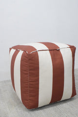 Modern Stripes Pattern Rust And White Polyester Pouf