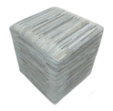 Modern Stripes Pattern Silver and Gray Leather Pouf