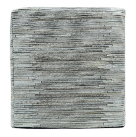 Modern Stripes Pattern Silver and Gray Leather Pouf