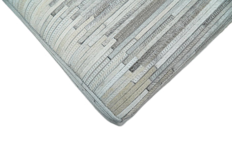 Modern Stripes Pattern Silver and Gray Leather Pouf