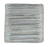 Modern Stripes Pattern Silver and Gray Leather Pouf