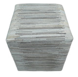 Modern Stripes Pattern Silver and Gray Leather Pouf