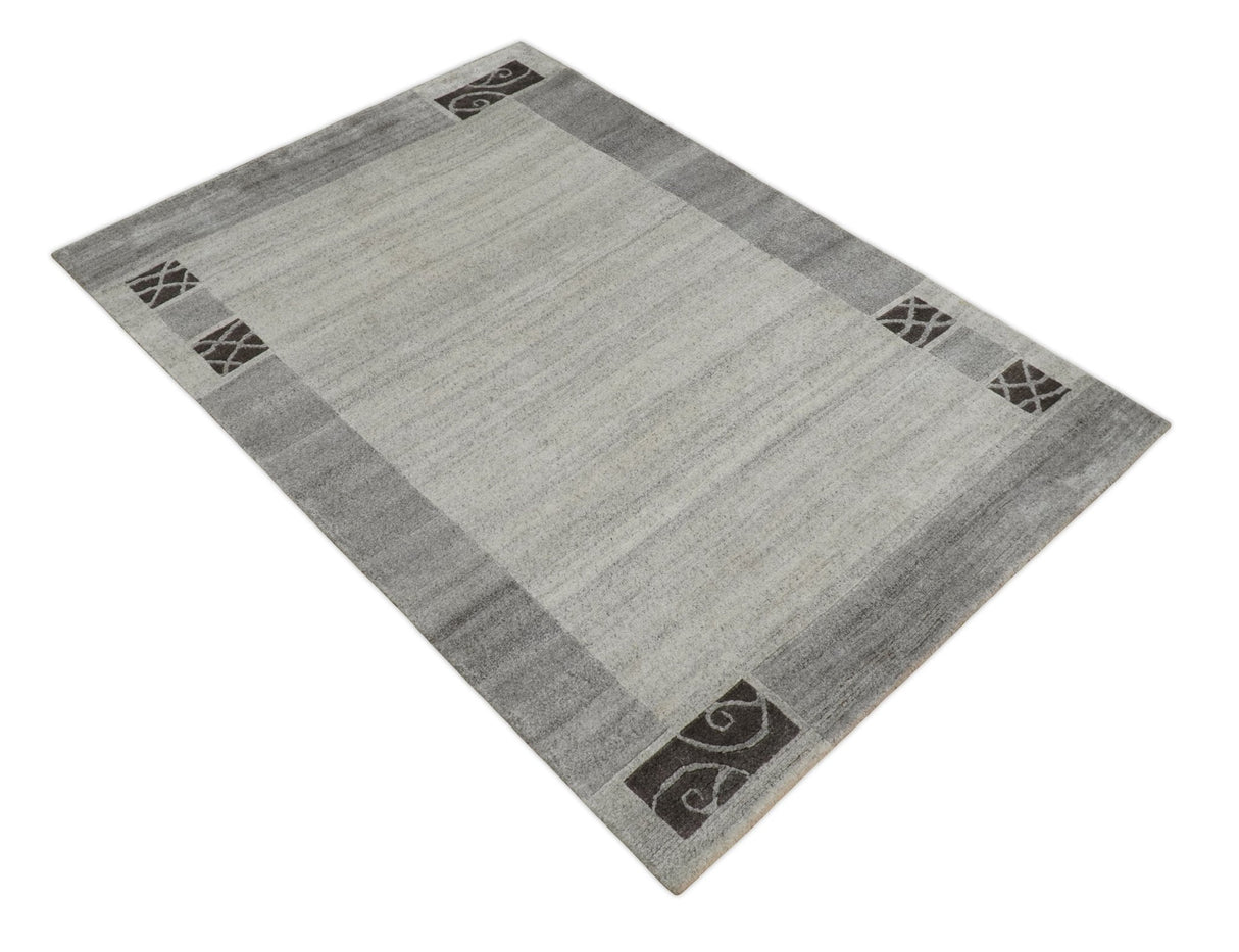 Modern Style 4.7x6.5 Brown and Silver Wool Hand Woven Area Rug
