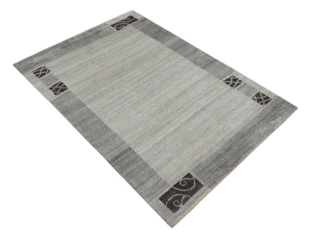 Modern Style 4.7x6.5 Brown and Silver Wool Hand Woven Area Rug