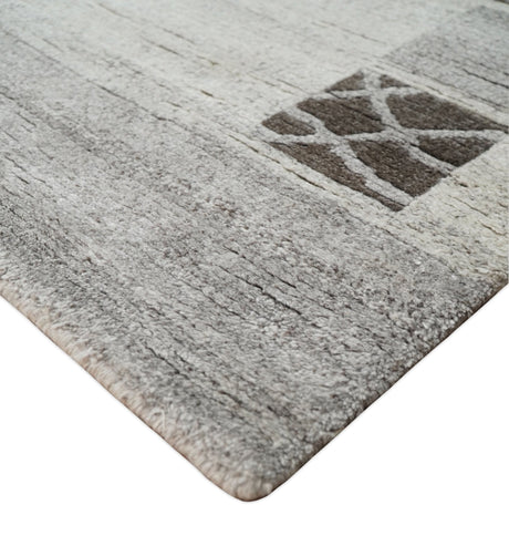 Modern Style 4.7x6.5 Brown and Silver Wool Hand Woven Area Rug