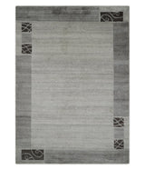 Modern Style 4.7x6.5 Brown and Silver Wool Hand Woven Area Rug