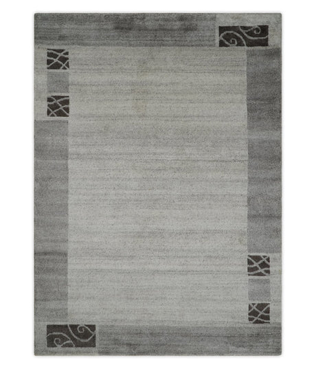 Modern Style 4.7x6.5 Brown and Silver Wool Hand Woven Area Rug