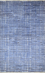 Modern Style Blue and Ivory Hand Knotted Wool 2x3 Area Rug
