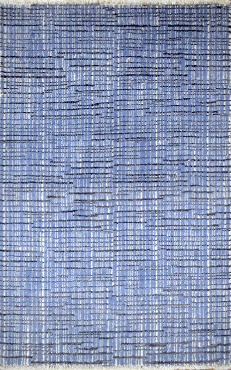 Modern Style Blue and Ivory Hand Knotted Wool 2x3 Area Rug