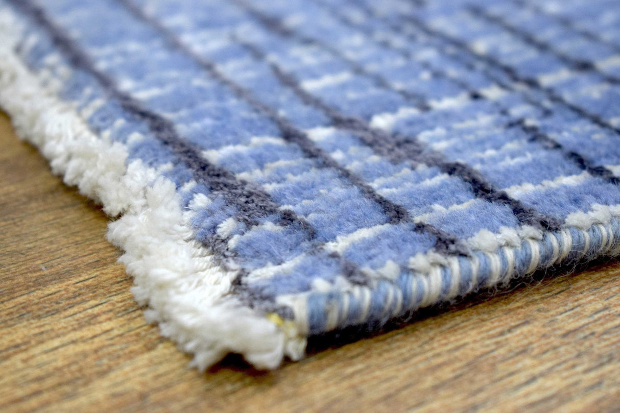Modern Style Blue and Ivory Hand Knotted Wool 2x3 Area Rug