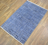 Modern Style Blue and Ivory Hand Knotted Wool 2x3 Area Rug