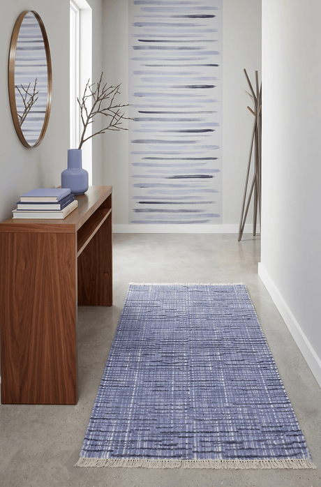 Modern Style Blue and Ivory Hand Knotted Wool 2x3 Area Rug
