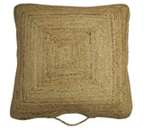 Modern Style Hand Braided Gold Jute Square Pouf