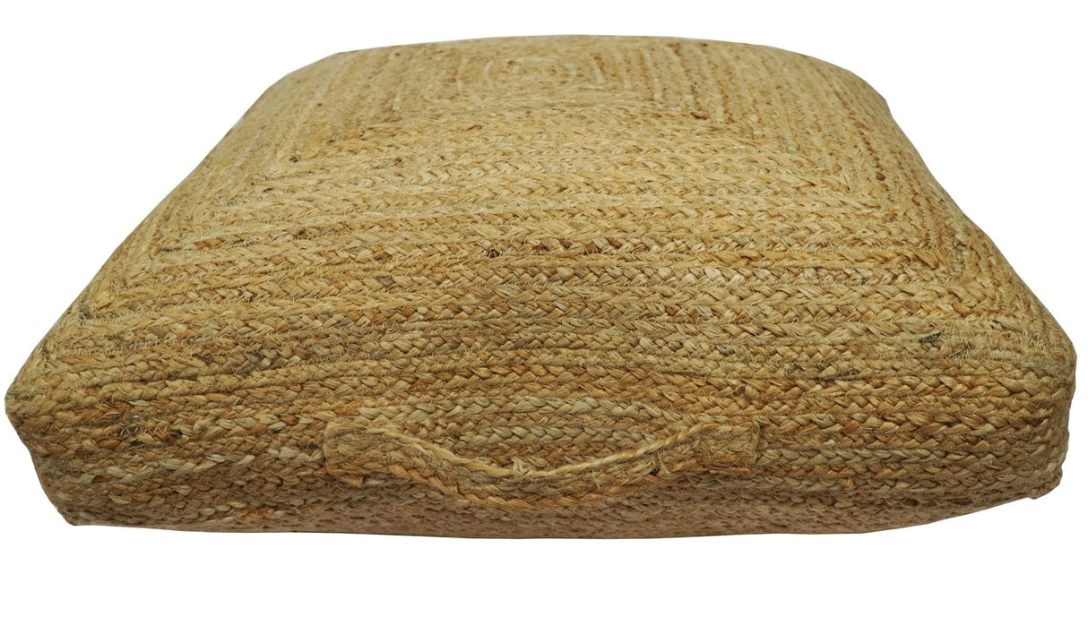 Modern Style Hand Braided Gold Jute Square Pouf