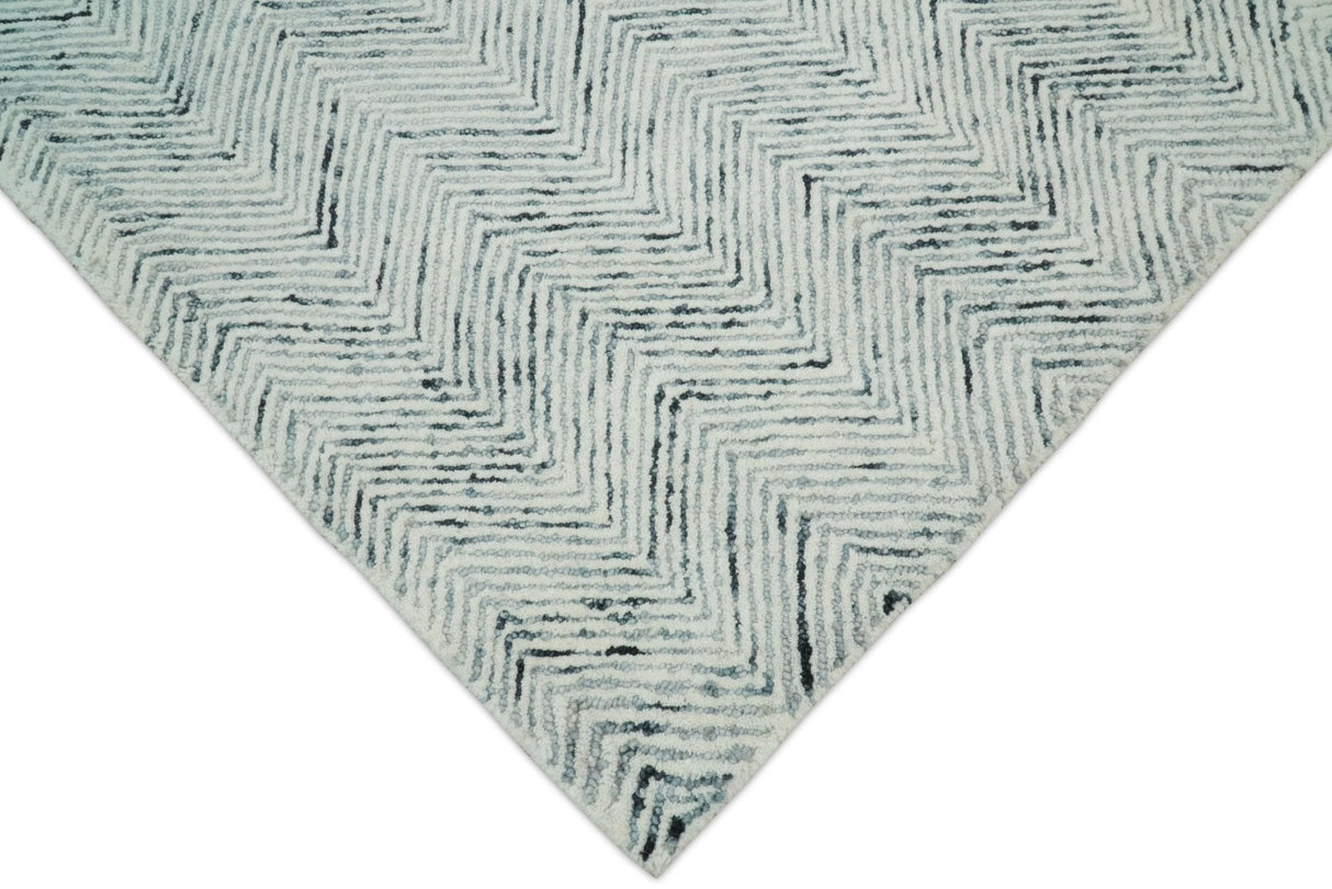 Modern Style Hand Tufted Blue and Ivory Area Rug