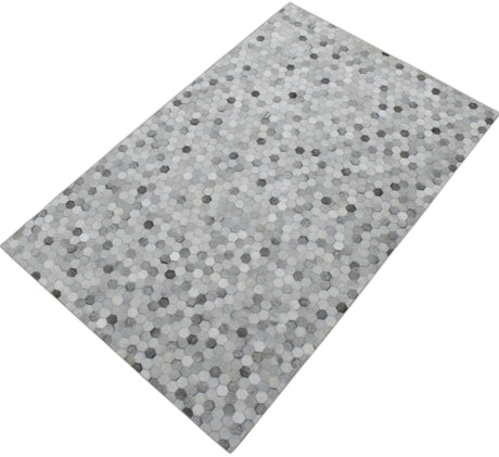 Modern Style Handmade Genuine Leather Silver Area Rug