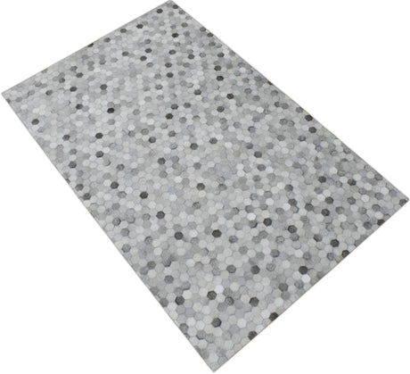Modern Style Handmade Genuine Leather Silver Area Rug