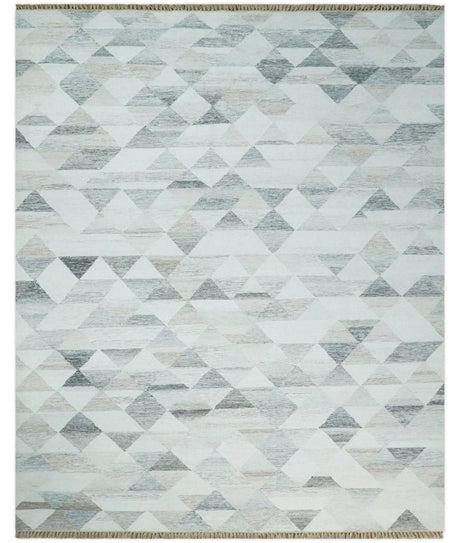 Modern Style Ivory and Gray Kilim Fine Wool Blend Rug