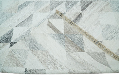 Modern Style Ivory and Gray Kilim Fine Wool Blend Rug