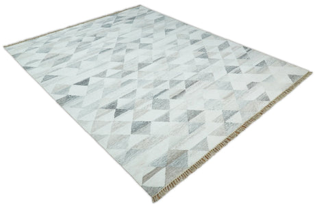 Modern Style Ivory and Gray Kilim Fine Wool Blend Rug