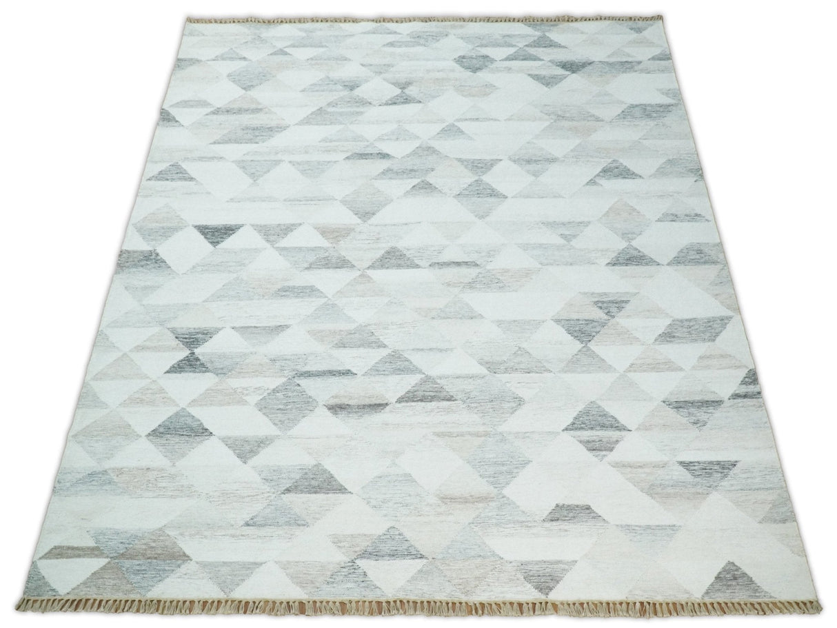 Modern Style Ivory and Gray Kilim Fine Wool Blend Rug