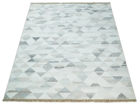 Modern Style Ivory and Gray Kilim Fine Wool Blend Rug